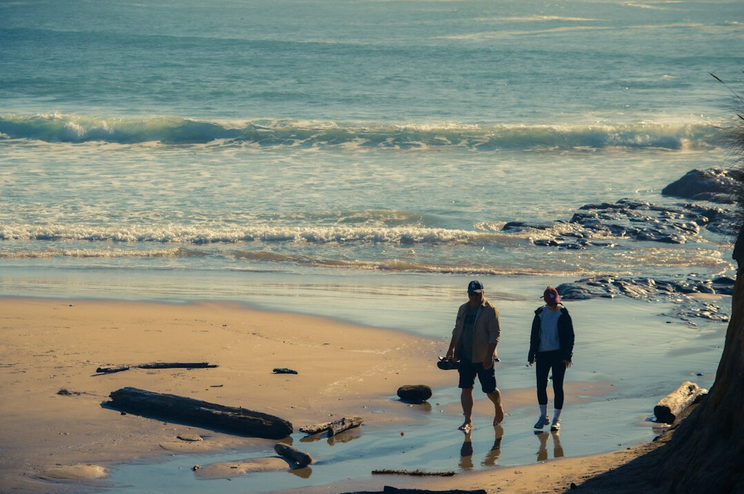 retired couple on beach